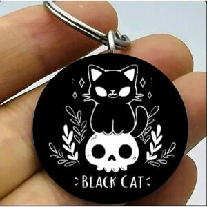 Hot Cute Horror Art Kitty Cat Skull Scary Art Design Animal Gothic Keychain
